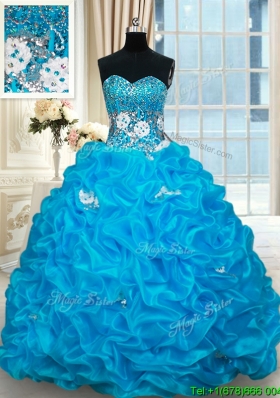 Pretty Beaded and Bubble Baby Blue Quinceanera Dress with Brush Train