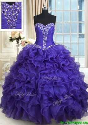 New Style Organza Sweetheart Purple Quinceanera Dress with Ruffles and Beading