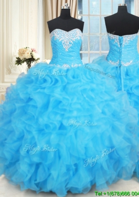 Exquisite Floor Length Baby Blue Quinceanera Dress with Ruffles and Beading