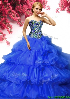 Classical Beaded and Ruffled Layers Quinceanera Dress in Royal Blue