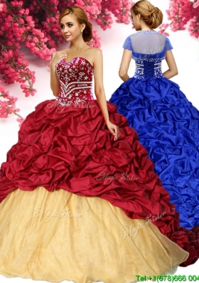 Wonderful Beaded and Pick Ups Quinceanera Dress with Brush Train