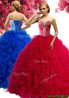 Perfect Red Tulle Sweet 16 Dress with Beading and Ruffles