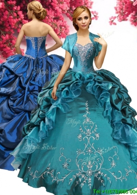 Discount Embroideried and Pick Ups Taffeta Quinceanera Dress in Teal