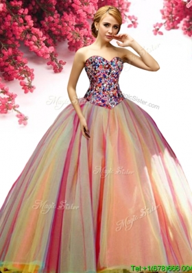 Affordable Rainbow Big Puffy Tulle Quinceanera Dress with Beading