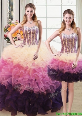 Two for One Puffy Sweetheart Detachable Quinceanera Dress with Beading and Ruffles