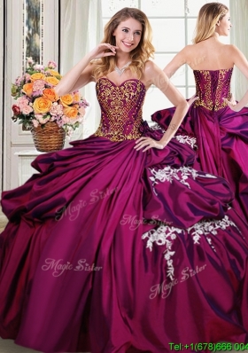 Perfect Beaded Bodice Taffeta Quinceanera Dress with Appliques and Pick Ups