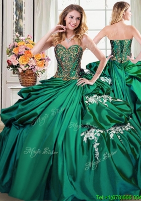 Pretty Beaded Bodice Applique Bubble Sweet 16 Dress in Dark Green