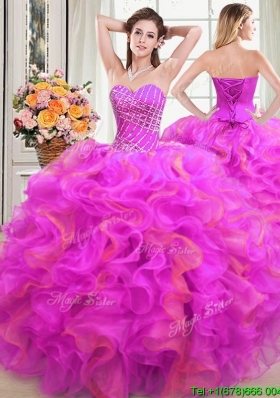 Fashionable Puffy Sweetheart Organza Two Tone Quinceanera Dress with Beading and Ruffles