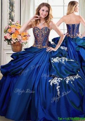 Cheap Sweetheart Applique and Beaded Royal Blue Quinceanera Dress in Taffeta