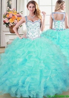 Classical Straps Organza Quinceanera Dres with  Ruffles and Beading