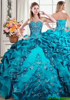 Exclusive Taffeta and Sequined Beaded and Bubble Quinceanera Dress in Teal