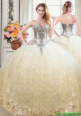 Top Seller Puffy Skirt Beaded Bodice Laced Quinceanera Dress in Champagne