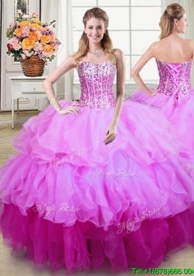 Sweet Puffy Organza Gradient Color Quinceanera Dress with Sequins and Ruffles