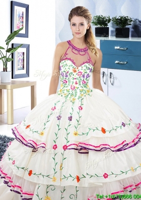 Luxurious See Through Halter Top Embroideried Bodice and Ruffled Layers Quinceanera Dress