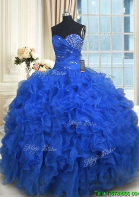 Lovely Ruffled and Beaded Organza Quinceanera Dress in Royal Blue