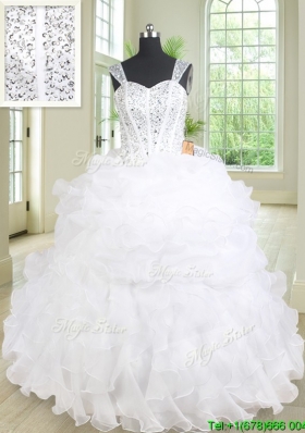 Exquisite Visible Boning Beaded Decorated Straps and Bodice White Quinceanera Gown
