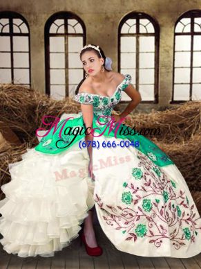 Dazzling Ball Gowns Quince Ball Gowns Multi-color Off The Shoulder Taffeta Sleeveless Floor Length Lace Up