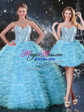 Exquisite Aqua Blue Sleeveless Beading and Ruffled Layers Floor Length Ball Gown Prom Dress