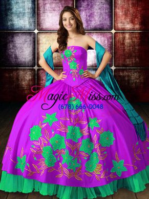 Comfortable Multi-color Lace Up Strapless Embroidery Quinceanera Dresses Satin Sleeveless