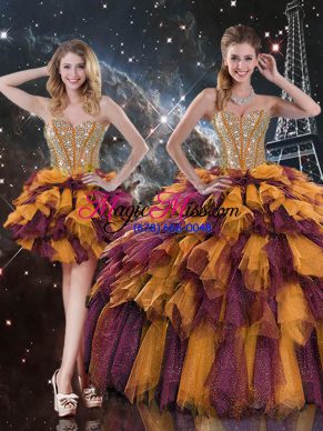 Multi-color Sweetheart Neckline Beading and Ruffles and Ruffled Layers Vestidos de Quinceanera Sleeveless Lace Up