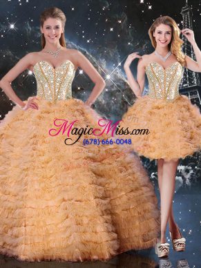 Orange Sweetheart Neckline Beading and Ruffled Layers 15 Quinceanera Dress Sleeveless Lace Up