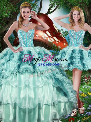 Glamorous Multi-color Sweet 16 Quinceanera Dress Military Ball and Sweet 16 and Quinceanera with Beading and Ruffles and Ruffled Layers Sweetheart Sleeveless Lace Up