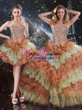 Graceful Multi-color Sweetheart Lace Up Beading and Ruffled Layers Quinceanera Dress Sleeveless