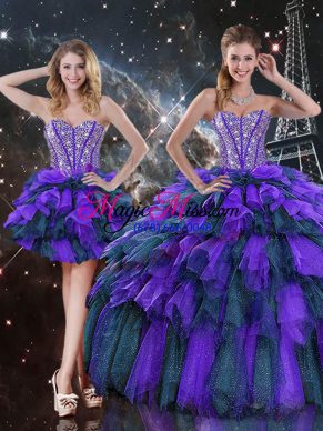 Beautiful Beading and Ruffles and Ruffled Layers Sweet 16 Dress Multi-color Lace Up Sleeveless Floor Length