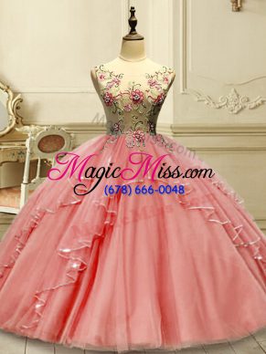 Classical Watermelon Red Sleeveless Appliques Floor Length Quinceanera Dress