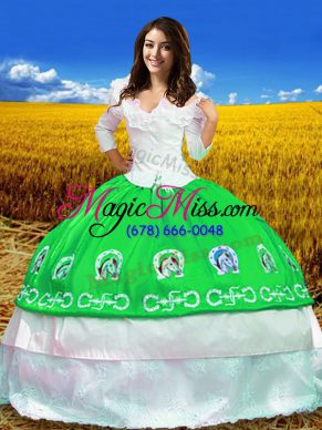 Green 3 4 Length Sleeve Embroidery Floor Length Sweet 16 Dress