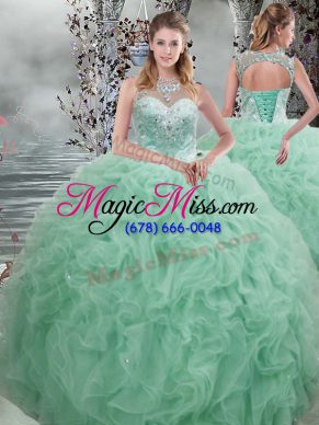 Cheap Floor Length Ball Gowns Sleeveless Apple Green Sweet 16 Dress Lace Up