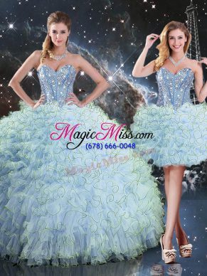 Ball Gowns 15 Quinceanera Dress Aqua Blue Sweetheart Organza Sleeveless Floor Length Lace Up