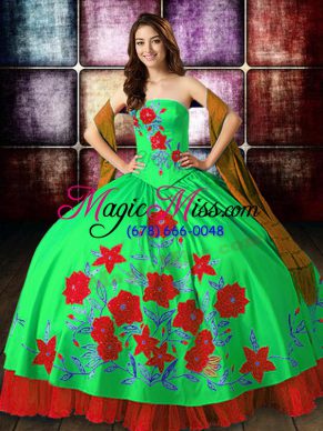 Multi-color Ball Gowns Embroidery 15th Birthday Dress Lace Up Satin Sleeveless Floor Length