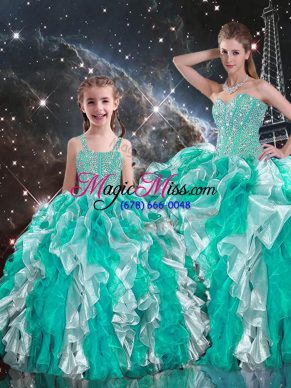 Luxurious Sweetheart Sleeveless Quinceanera Gown Floor Length Beading and Ruffles Multi-color Organza