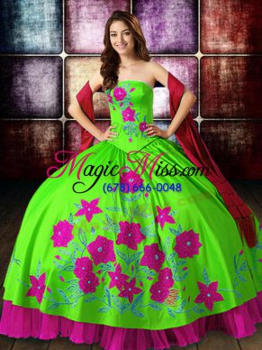 Free and Easy Multi-color Sleeveless Floor Length Embroidery Lace Up Sweet 16 Dress