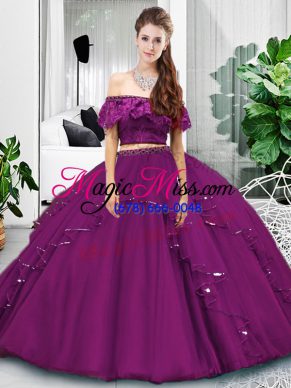 Unique Sleeveless Lace Up Floor Length Lace and Ruffles 15th Birthday Dress