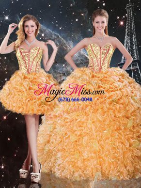 Floor Length Three Pieces Sleeveless Orange Quinceanera Dresses Lace Up