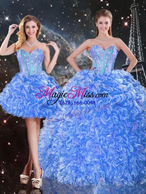 Glorious Baby Blue Organza Lace Up Quince Ball Gowns Sleeveless Floor Length Beading