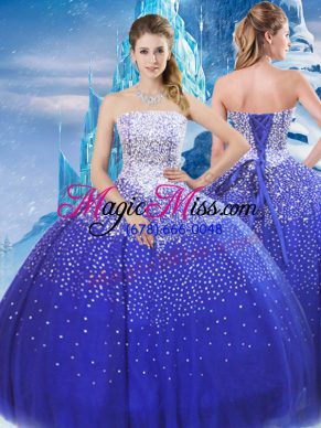 Modest Tulle Sleeveless Floor Length Quinceanera Gown and Beading