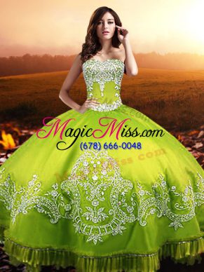 Yellow Green Ball Gowns Sweetheart Sleeveless Taffeta Floor Length Lace Up Beading and Appliques Quince Ball Gowns