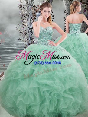 Modest Apple Green Sweetheart Lace Up Beading and Ruffles Quinceanera Gown Sleeveless