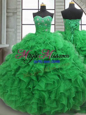 Super Green Quinceanera Gowns Military Ball and Sweet 16 and Quinceanera with Beading and Ruffles Sweetheart Sleeveless Lace Up