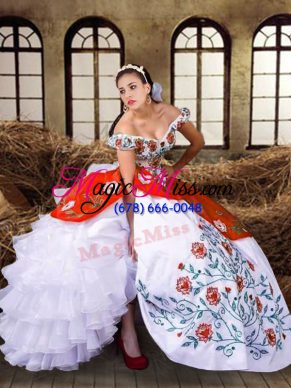 Multi-color Taffeta Lace Up 15 Quinceanera Dress Sleeveless Floor Length Embroidery and Ruffled Layers