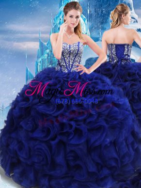 Royal Blue Ball Gowns Sweetheart Sleeveless Fabric With Rolling Flowers Floor Length Lace Up Beading Ball Gown Prom Dress