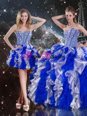 Low Price Multi-color Organza Lace Up Sweetheart Sleeveless Floor Length Sweet 16 Dress Ruffles