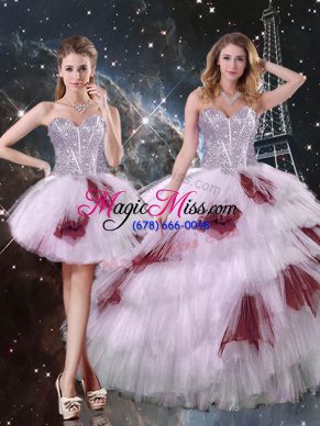 Ideal Floor Length Three Pieces Sleeveless Multi-color Quinceanera Dresses Lace Up