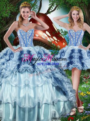 Affordable Multi-color Sleeveless Organza Lace Up Quince Ball Gowns for Military Ball and Sweet 16 and Quinceanera