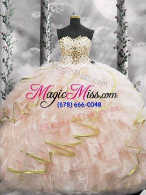 Brush Train Ball Gowns Ball Gown Prom Dress Peach Sweetheart Organza Sleeveless Lace Up