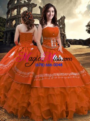 Cute Rust Red Sleeveless Taffeta Zipper Sweet 16 Dress for Military Ball and Sweet 16 and Quinceanera