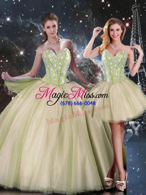 Customized Multi-color Ball Gowns Beading Sweet 16 Quinceanera Dress Lace Up Tulle Sleeveless Floor Length